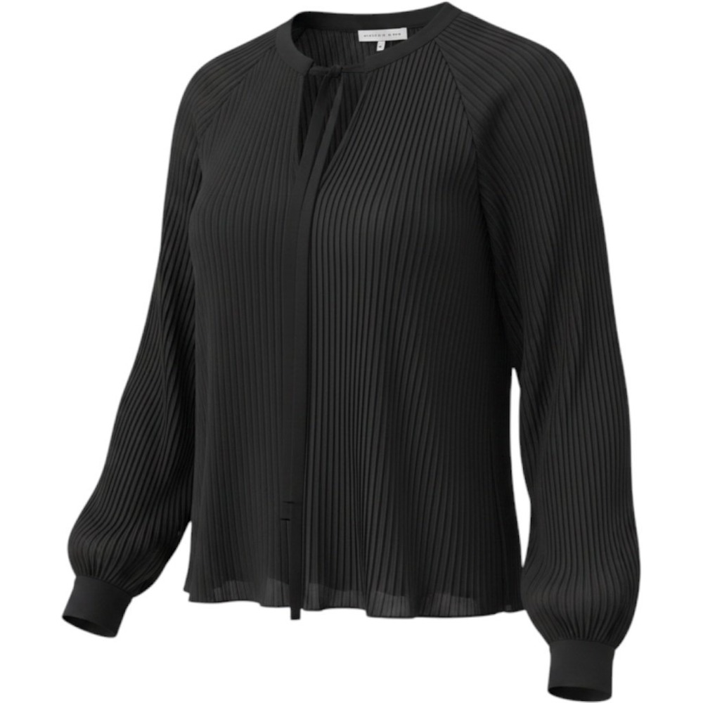 NWT Endless Rose Pleated Blouse Women Medium Black NEW Tie Neck Long Sleeve Top